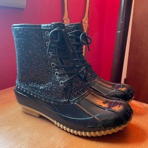 Sugar “Skipper” Black Glitter Duck Boots